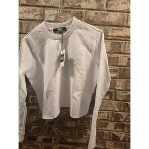 Young & Reckless XS White Long‎ Sleeve Cropped Crewneck Sweatshirt Top
